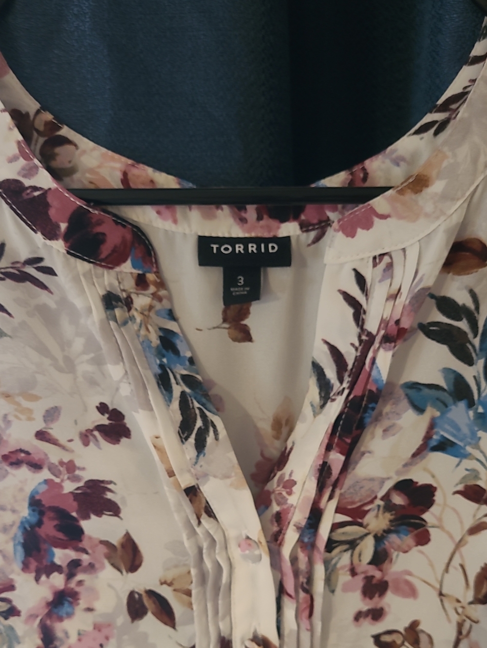 torrid White Floral Pintuck Blouse with Pink and Blue Accents